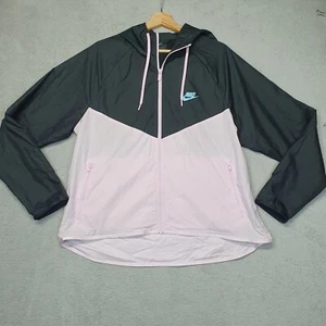 Nike Windrunner Windbreaker Light Jacket Women Large L Full Zip Hooded Pink/Blac - Picture 1 of 10