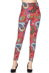 Leggings TC/255 burrosi morbidi sempre rosso spazzolato con stampa paisley TAGLIA UNICA - Foto 1 di 2