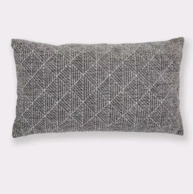 Freshmint Chenille Geometric Woven Lumbar Pillow Cover Charcoal Gray 24x14 - Image 1 of 3