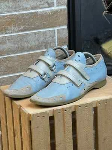 Womans Prada Blue/Gray Leather Suede Trainers Shoes Sneakers size US7 E37 - Picture 1 of 13