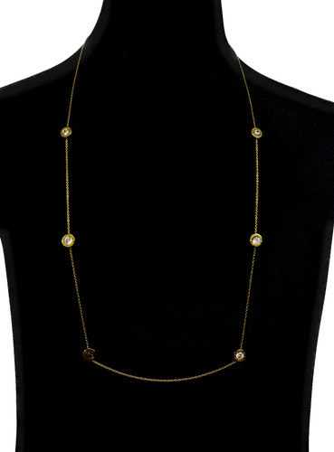 Collana Lunga MICHAEL KORS Tono Oro Strass Perline Rotonde LOGO 19"" 21"" 17 3g