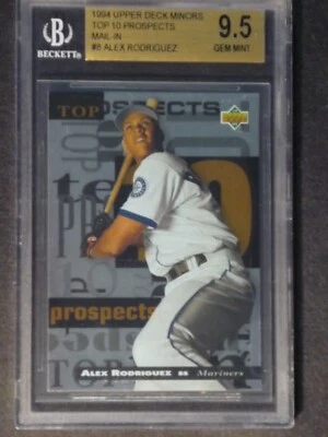 1994 Upper Deck Minors Top 10 Prospects Alex Rodriguez Mail In #8 Beckett 9.5 - Image 1 of 3