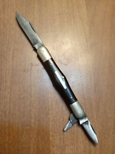Vintage "ULSTER" Pocket Knife 3 Blade RARE "COKE BOTTLE" Black Ebony Wood Model