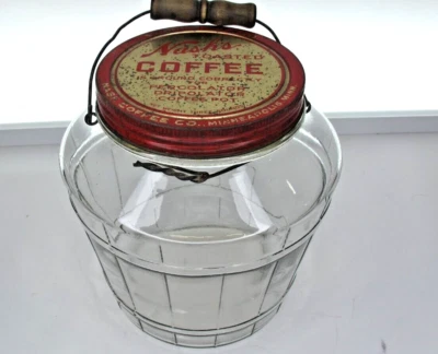 Nash's Toasted Coffee Wire Bale Wood Handle Large Minneapolis Glass Jar - Image 1 of 4