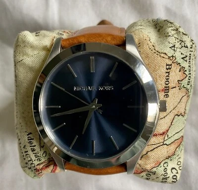 Michael Kors MK8508 Runway Blue Dial Brown Leather Strap Needs Battery - Image 1 of 4