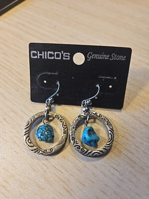 Chico's 镀银绿松石吊坠耳环 正品 石材 西南 全新无标签 — 第 1/4 张图片