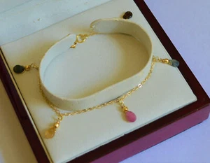 Natural Multi Color Tourmaline Pear Dangle Drop Yellow Gold Bracelet Handmade - Picture 1 of 4