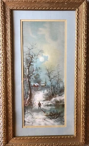 Antik Ende 1800 Kunst Litho Druck William Henry Chandler Kirche Winterszene - Bild 1 von 14