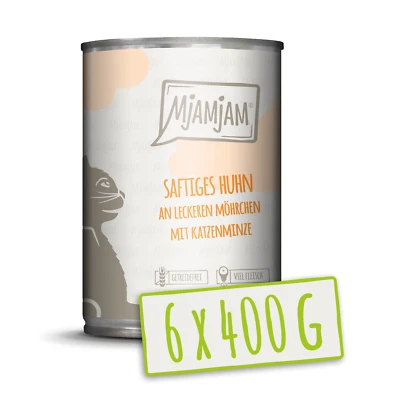 MjAMjAM - 6x400g dosen Huhn an Möhren Nassfutter für Katzen Hauptfutter natur