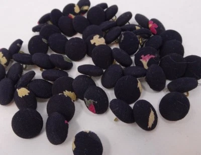  Vintage Fabric Black Floral Small Shank Buttons 13mm Lot of 8 A27R - Image 1 of 4
