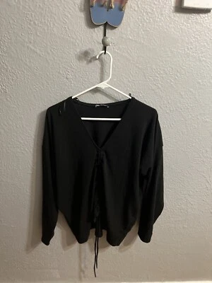 Zara Женский черный свитер с V-образным вырезомРазмер XL - Изображение 1 из 4