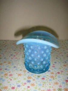 Fenton Hobnail Blue Opalescent Hat Shape 2.5" Tooth Pick Holder~Vase - Picture 1 of 6