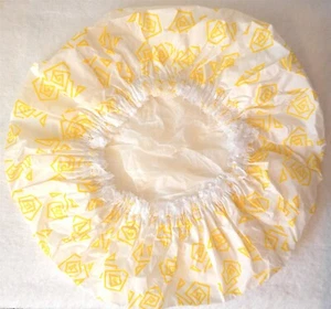 STUDIO 35 LACE TRIM YELLOW WHITE LINED SHOWER CAP - BRAND NEW IN OPEN PACKAGE - Picture 1 of 4
