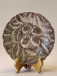Vintage Ashleigh Manor 7.5" Round Pewter Plate Embossed with Strawberries EUC - Picture 1 of 12