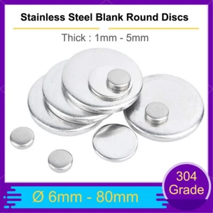 Stainless Steel Blank Round Discs 304 Grade Laser Cut Ø 6mm-80mm Thick 1mm-5mm - Picture 1 of 21