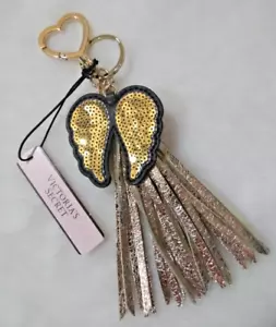 Victoria's Secret Keychain Sequin Angel Wings Heart Tassel Gold - Picture 1 of 2