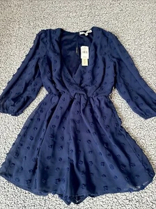 NWT Allison & Kelly Sz M Navy Blue Floral Embroidered Romper LongSleeve - Picture 1 of 17
