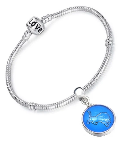 Detroit Lions Womens Sterling Silver Snake Link Bracelet Football Gift D13 Cover