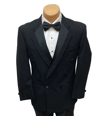Men's Perry Ellis Black Tuxedo Jacket Double Breasted Six Button 42L - Image 1 of 4