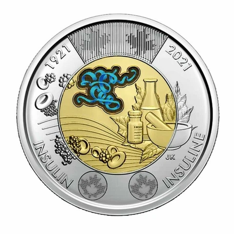 2021 Canada Insulin discovery coloured $2 toonie  from roll - in stock Cover