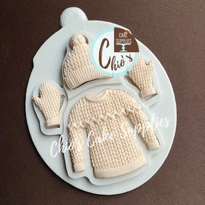 Knitted Sweater, Hat and Gloves Silicone Mold, 4 cavities - Picture 1 of 7