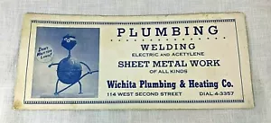 1940s Wichita Plumbing & Heating Co Advertising Blotter Vintage - Picture 1 of 4
