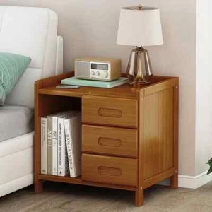 Bamboo Bedside Table Nightstand Storage Bedroom Sofa Side Stand. - Dark Wood - Picture 1 of 3