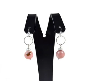 Orecchini pendenti in Opale Rosa,Argento 925 e Cubic Zirconia. Made in Italy - Foto 1 di 3
