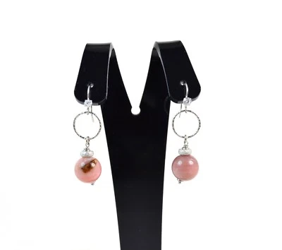 Orecchini pendenti in Opale Rosa,Argento 925 e Cubic Zirconia. Made in Italy - Immagine 1 di 3
