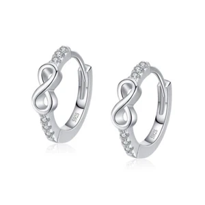 S925 Solid Sterling Silver Zirconia Love Infinity Hoop Earrings Party Party Gift - Picture 1 of 5