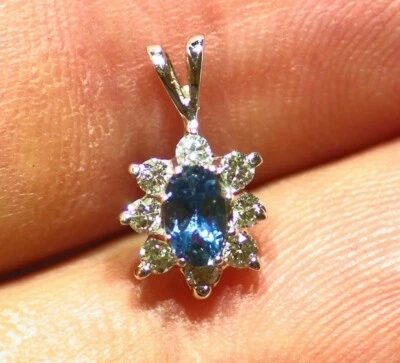 .46CT 14K Gold Natural Aquamarine Diamond Halo Engagement Necklace Vintage Retro - Image 1 of 4