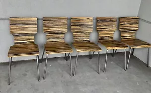 Zebra Wood Eams Style Chairs Set Of 5 Bent Wood Stacking Chrome MCM Vintage - Picture 1 of 15