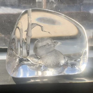Lead Crystal Paperweight Duck Chick Mats Jonasson Sweden Art Glass Sculpture - Picture 1 of 12