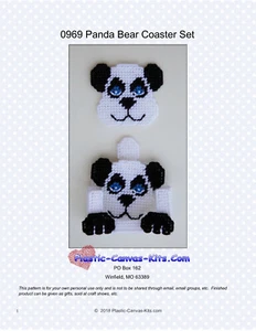 Panda Bear Coaster Set- Plastic Canvas Pattern or Kit - Picture 1 of 1