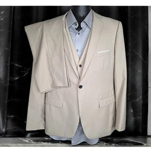Bespoke 3 Piece Suit Mens 40R M 36X28 Beige One Button Single Vented - Picture 1 of 13