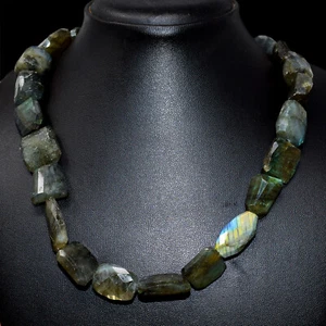 620.00 Cts Earth Mined Blue Flash Labradorite Faceted Beads Necklace NK 21A4 - Picture 1 of 3