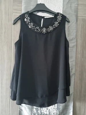 Ladies George At Asda Black Beaded Sleeveless Blouse Size 8. Bnwot - Image 1 of 4