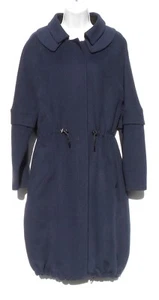OSCAR DE LA RENTA PF11 Navy Blue Black Zip Sleeve Drawstring Wool Blend Coat 6 - Picture 1 of 12