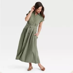 Universal Threads Linen Blend Olive Green Belted Dress XL New - Picture 1 of 8