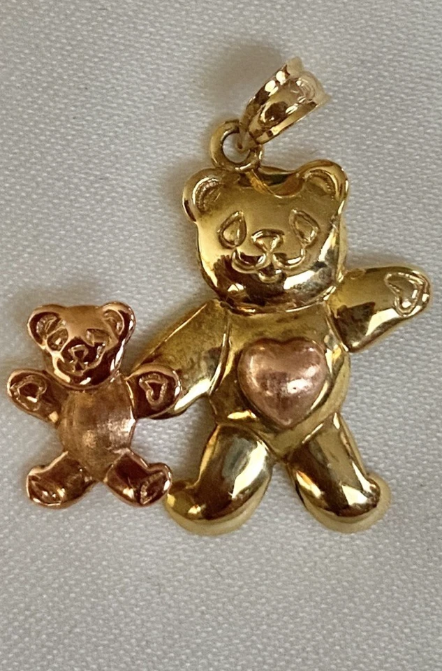 14kt  Beverly Hills Gold Yellow Rose Two Tone Gold Teddy Bear Pendant 2.3 Gr HTF - Image 1 of 1