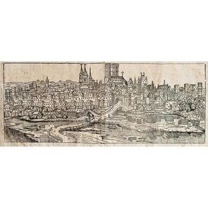 Schedel Weltchronik München Monacum Ansicht Holzschnitt 1493 Doppelblatt - Picture 1 of 5