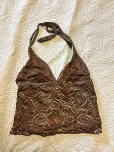 Top de Natación Halter Y2K Ocean Dream Verde Azulado y Marrón Boho Talla 14 - Imagen 1 de 4