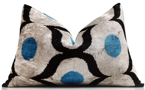 Blue Orbit Silk Velvet Pillow 16x24 Handmade Luxury Lumbar Cushion - Picture 1 of 9