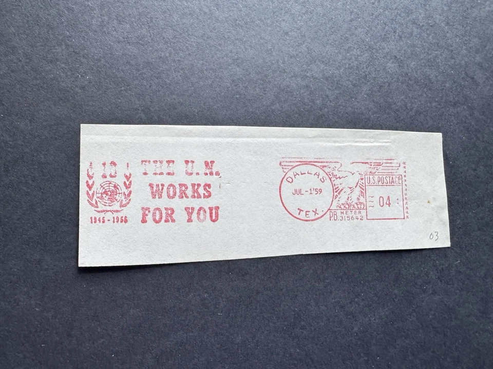 US 1959 United Nations Thematic Meter Cut-Piece (03) +UN Works For You +PB315642 - Image 1 of 1