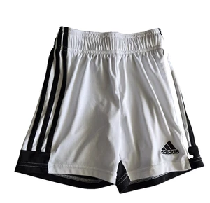 adidas Climalite Shorts Youth XS 7-8Y White Black Stripes Athletic Soccer Logo - Picture 1 of 9