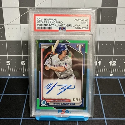 Bowman Chrome Wyatt Langford Green Lava Prospect 2024 automático/99 PSA 9 Foto 1 de 4