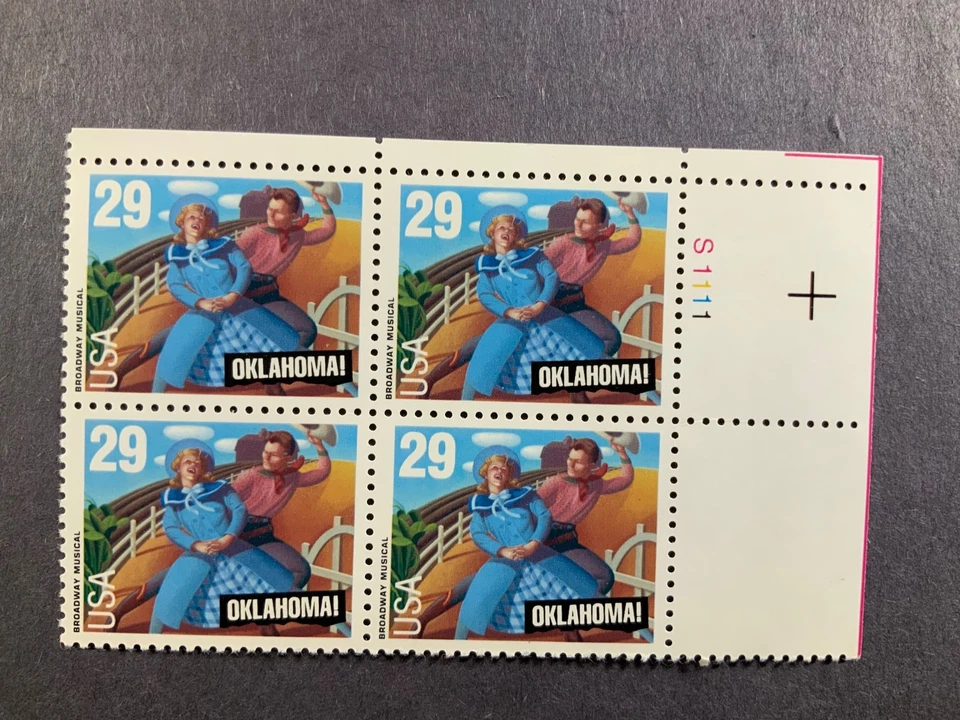 US Scott # 2722, Oklahoma!, Plate Block of (4) 1993 29¢ Stamps, MNH - Image 1 of 1