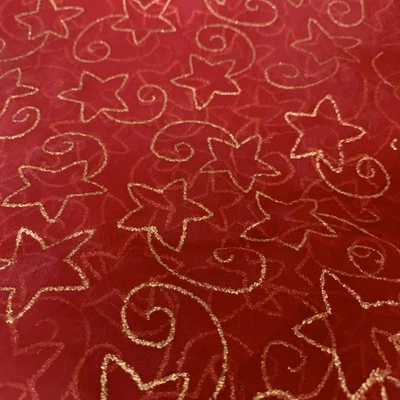 Fabric Chiffon Red With Silver Sparkle Stars  38 By 40 Inches Plus A Little More - Image 1 of 3