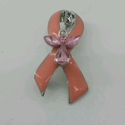 Prendedor de cinta de concientización sobre el cáncer de mama ángel cristal esmalte rosa bebé  Foto 1 de 4