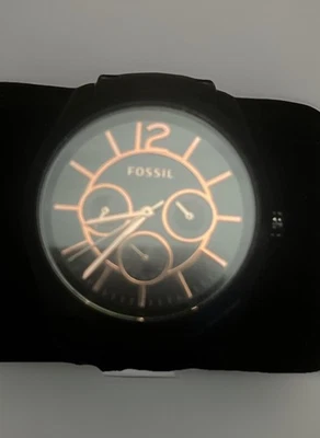 Schwarze Damen Fossiluhr Roségoldfarbenes Zifferblatt - Bild 1 von 4